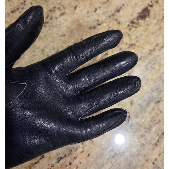 Vintage Womens Size S Blue Leather Formal 7" Short Gloves Pearly Button - Picture 10 of 14